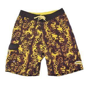 Vintage Billabong Board Shorts Mens 32 Tropical Tiki Flames All Over Print AOP